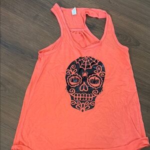 Asymmetrical Orange Sleeveless Graphic Tank Top